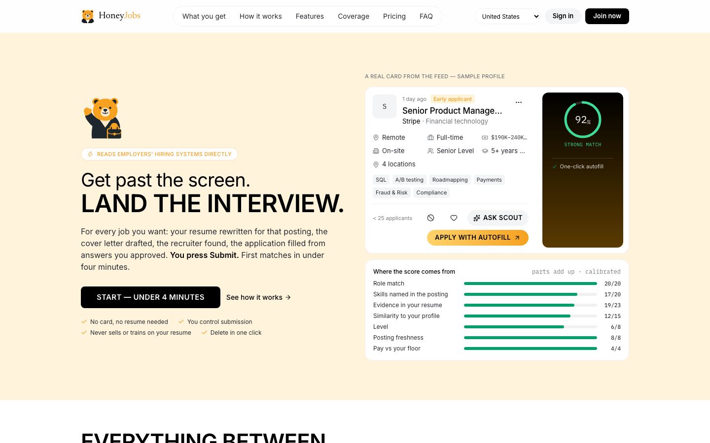 HoneyJobs homepage